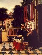 Pieter de Hooch Woman and a Maid with a Pail in a Courtyard Sweden oil painting artist
